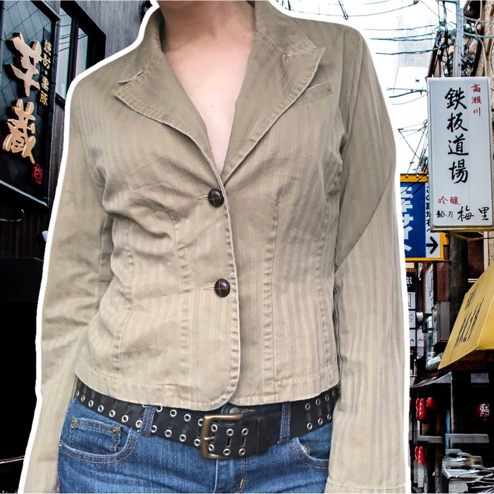 Vintage y2k So Real So Right Khaki Jacket with Textured Stripes, Size Junior L